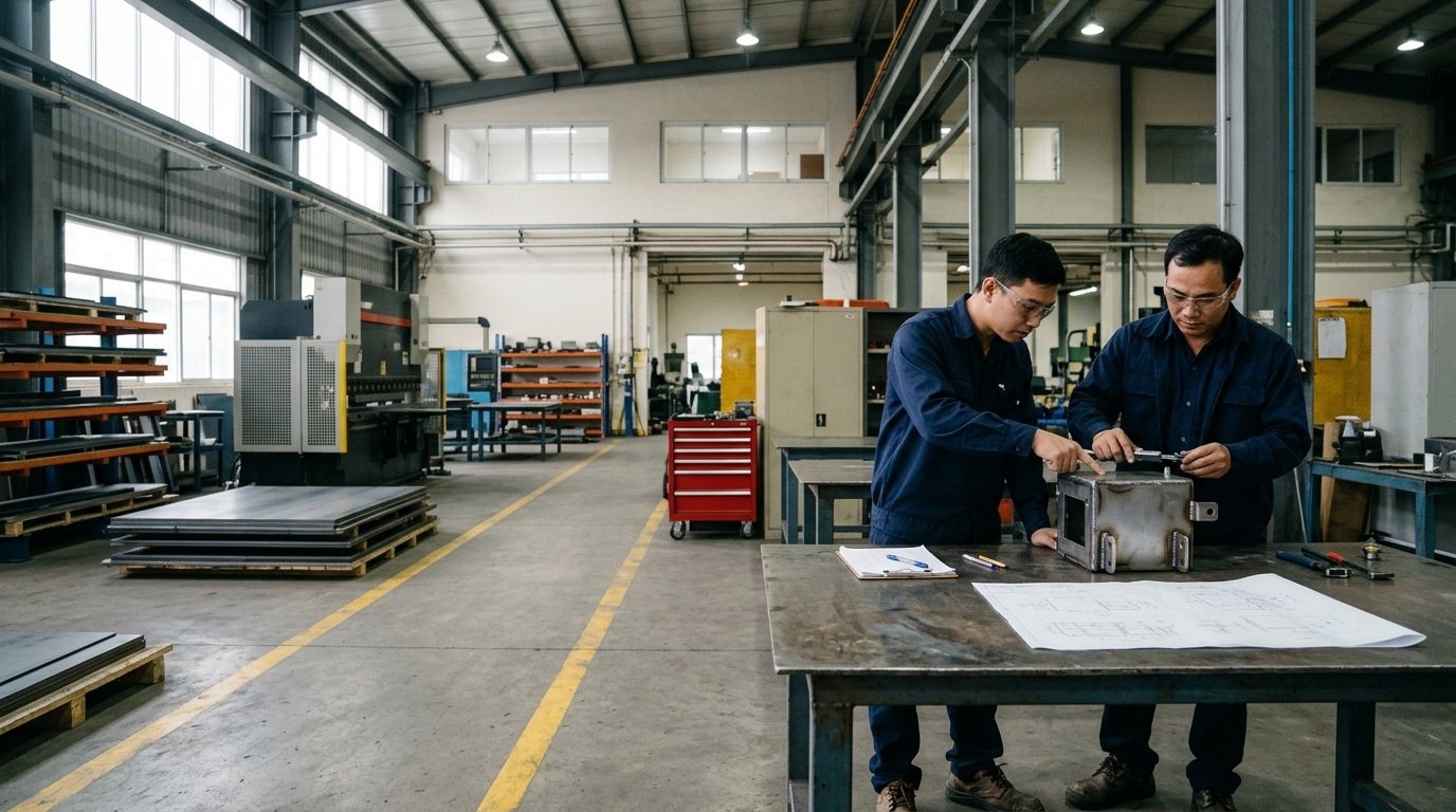 Sourcing decision framework connecting part requirements, a mapped production route, evidence review and the next evaluation step.